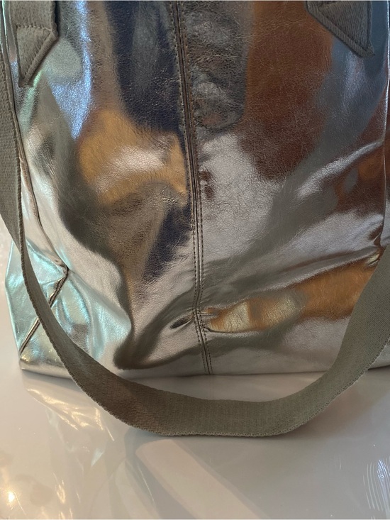 GAP Handbags - GAP Shiny Silver Metallic Tote with Wide Straps and Handle